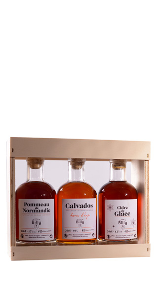 ferme-de-billy-coffret-bois- cidre-de-glace-pommeau-calvados-20cl